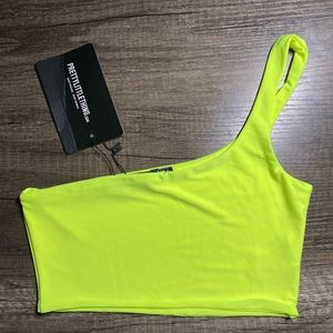 PrettyLittleThing Neon Yellow One Shoulder CropTop